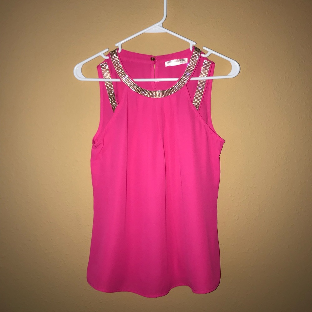 Hot pink, jeweled-collar chiffon top